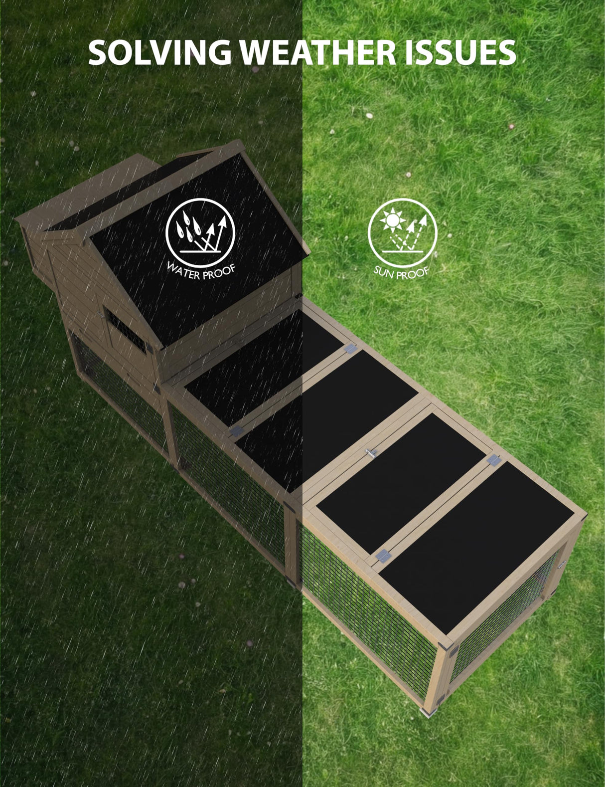 Fitenlor Large Chicken Coop, Wooden Chicken Coop for 3 4 5 Chickens, 109in Outdoor Hen House with Run, Waterproof Roof, Nesting Box, Pull Out Trays and Ramp, Wood Color Fitenlor