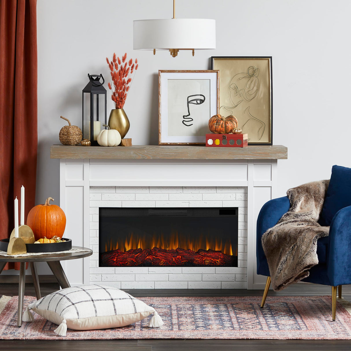 Real Flame Cravenhall Landscape Electric Fireplace with Mantel for Living Room or Bedroom, Replaceable Fireplace Insert Heater, Realistic Log and Flame Effect, Remote Control, Timer, White Real Flame