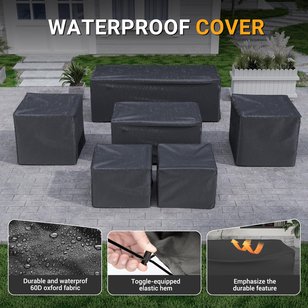 Amopatio Outdoor Patio Furniture Sets, 8 Pieces Wicker Patio Furniture, Outdoor Sectional Patio Couch Set with Ottoman, Outdoor Conversation Set with 44" Gas Fire Pit for Outside (Grey) Amopatio