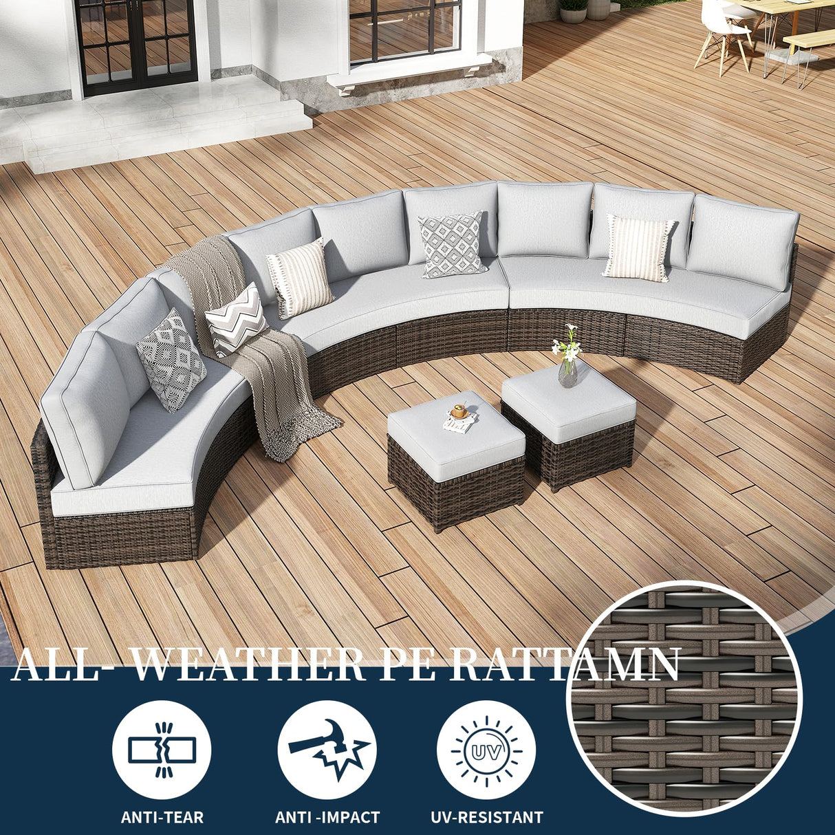ZIENLIFE 11 Piece Outdoor Patio Furniture Set, Half Moon Patio Sectional Set with Soft Cushions and Ottoman, All Weather Rattan Wicker Curved Outdoor Sofa for Backyard Patio Garden ZIENLIFE