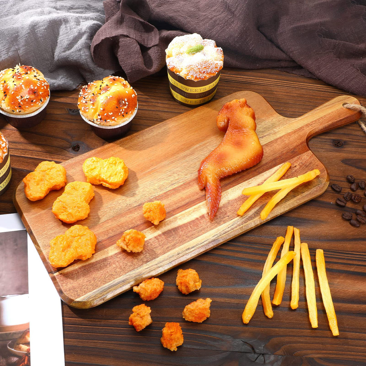 6 Pack Acacia Wood Cutting Board with Handle Wooden Kitchen Chopping Boards Large Wooden Charcuterie Boards Cheese Serving Board Wooden Cutting Board for Meat Cheese Bread Vegetables Fruit (17 x 7 In) Gerrii