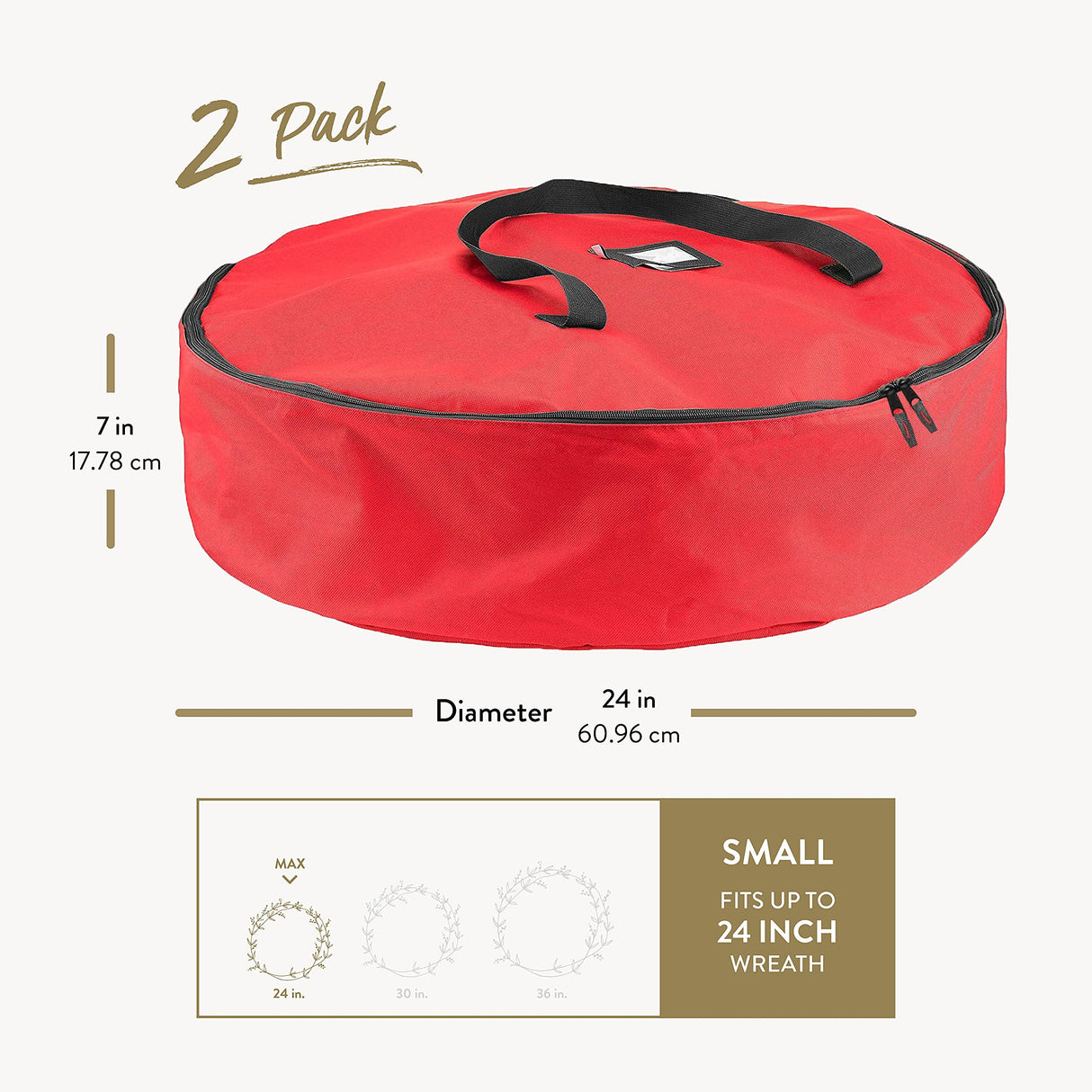 ZOBER Christmas Wreath Storage Container - 24 Inch, Waterproof Wreath Box - Dual Zippers, Durable Handles, & Card Slot - Holiday and Seasonal Wreath Storage Boxes - 2 Pk ZOBER