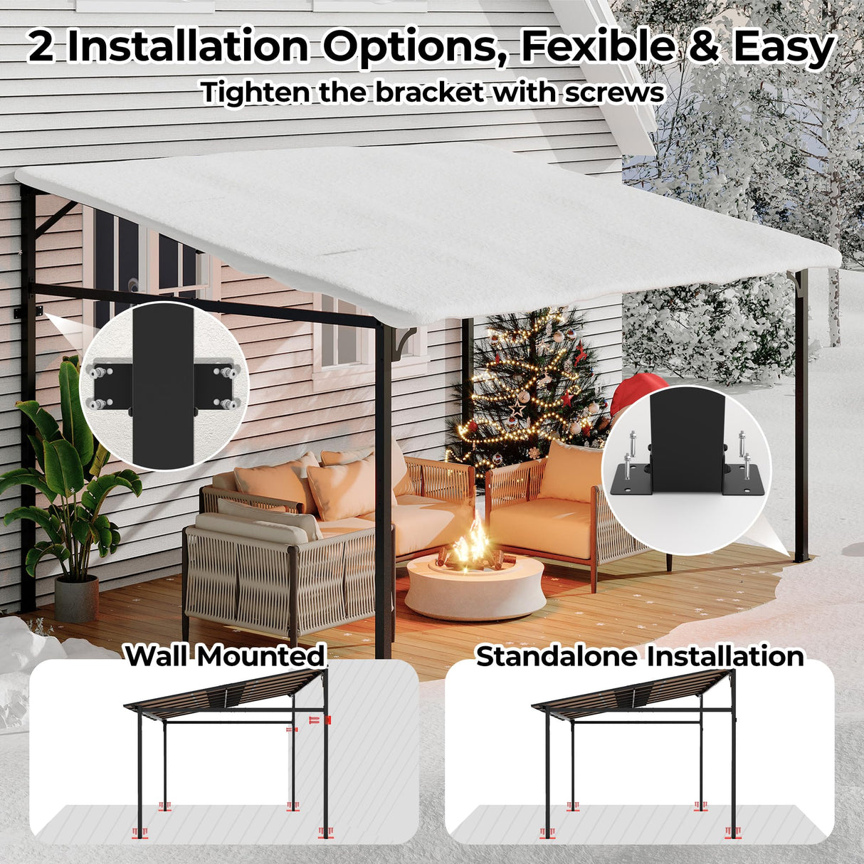 12’ x 14’ Gazebo, Outdoor Pergolas and Gazebos on Clearance, Hard Top Lean to Gazebo with Metal Frame, Pergola Wall Mounted Pergola with Sloped Roof for Patio, Decks, Backyard LuyFuitre