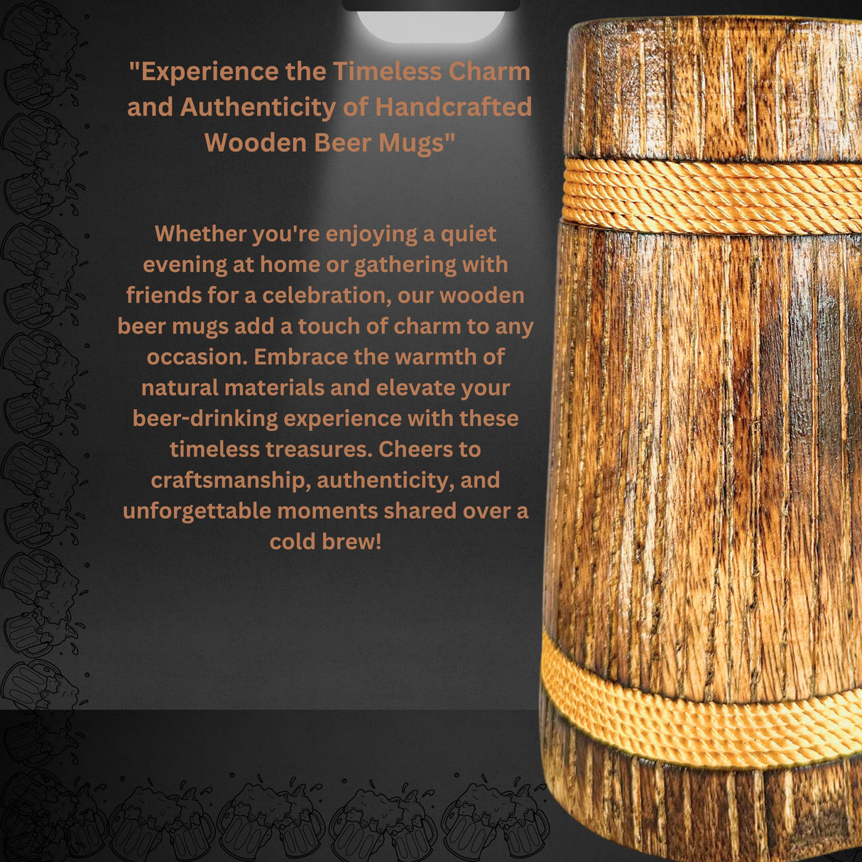 ANTIQUANA Handmade Wooden Beer Mug | Camping Travel Outdoor Mugs for Men | Tea Coffee Cup with Handle | Craft Tankard Drinking Stein ANTIQUANA