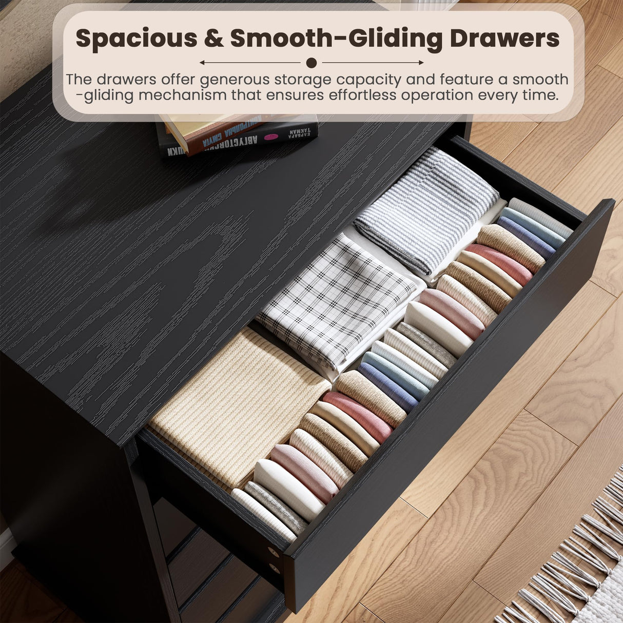 GarveeHome 5 Drawer Dressers for Bedroom, Chest of Drawers with Deep Drawers, Large Double Dresser for Closet with Wide Top, Tall Wooden Dresser for Living Room, Hallway, Kids Room, Black GarveeHome