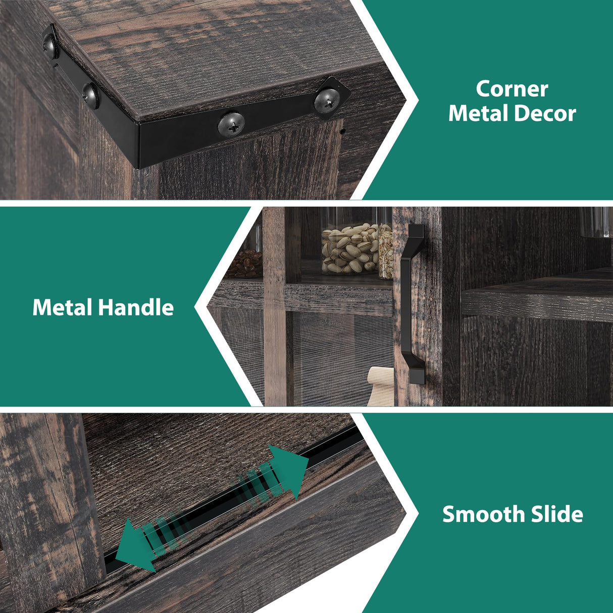 YITAHOME 32" Sideboard Coffee Bar Cabinet, Farmhouse Buffet Cabinet with Drawer & Adjustable Storage Shelves, Storage Cabinet with Sliding Barn Door for Living Room, Dark Rustic Oak YITAHOME