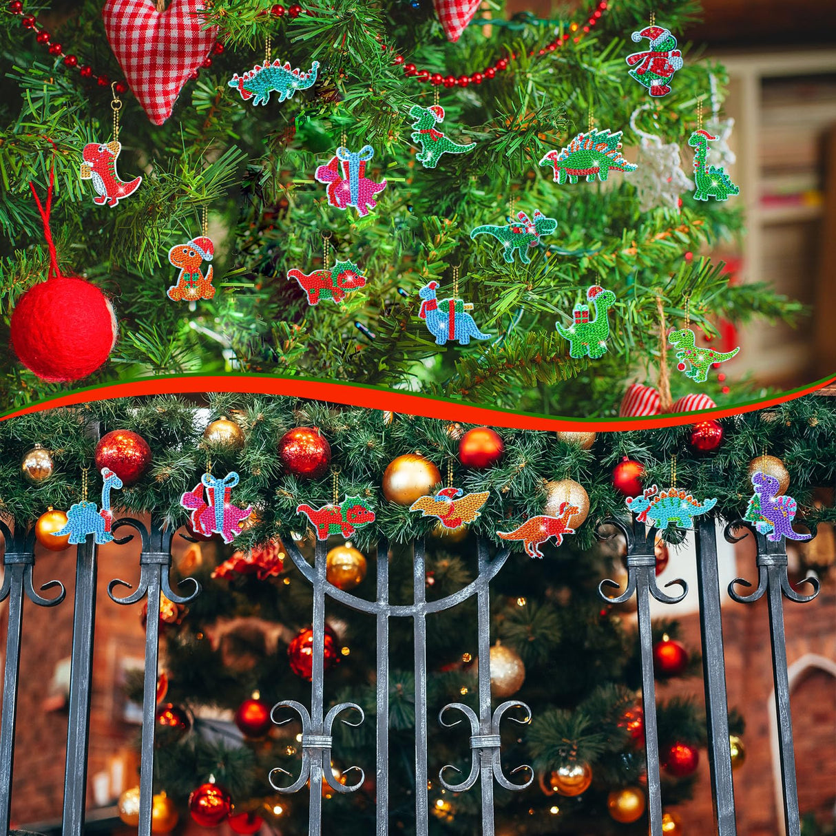 20 Pcs Christmas Dinosaur Diamond Art Keychains Diamond Painting Keychains 5D DIY Diamond Art Kits Dinosaur Gem Diamond Keychains Diamond Key Rings for Adults Beginners Holiday Craft Decoration Tudomro