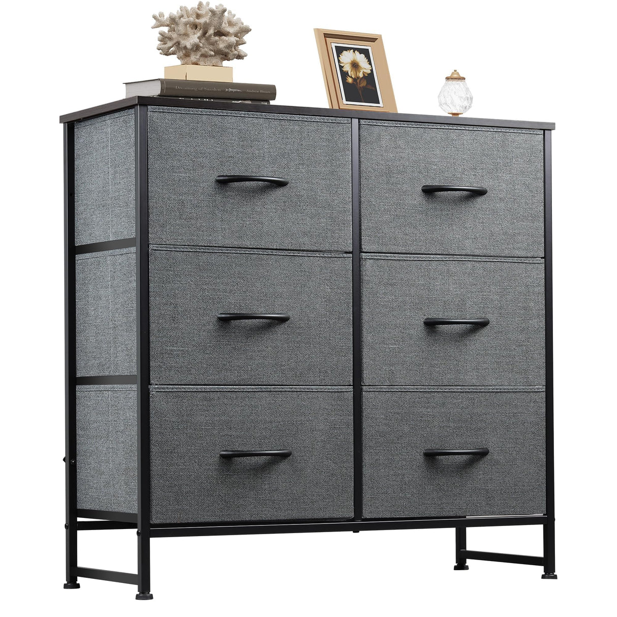 WLIVE Fabric Dresser for Bedroom, 6 Drawer Double Dresser, Storage Tower with Fabric Bins, Chest of Drawers for Closet, Living Room, Hallway, Dark Grey WLIVE