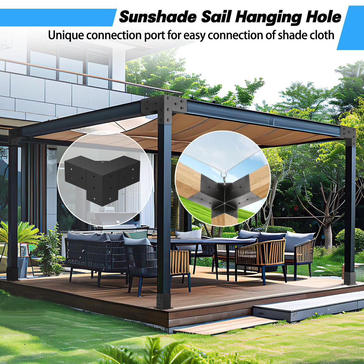 Jurrque Aluminum Alloy Pergola Kit with 3-Way Brackets for 4"x 4" Lumber,Lightweight,High-Strength DIY Pergola Brackets Support for Pergolas,Gardens,Outdoor Shelters,Gazebo Brackets Includes Screws. Jurrque