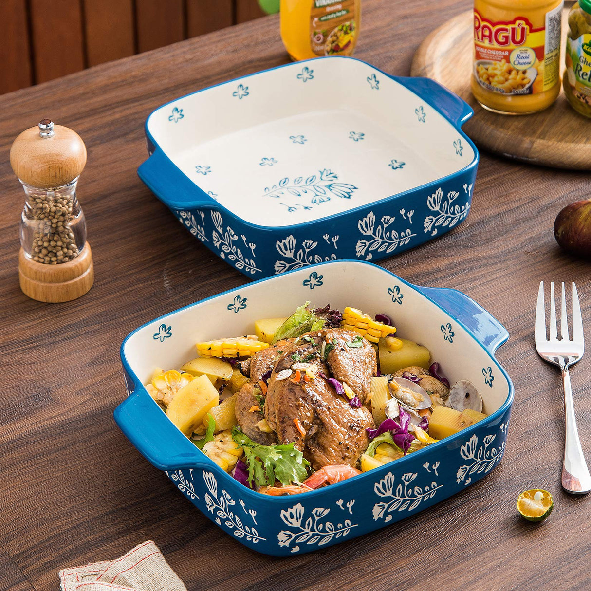 Wisenvoy Baking Dish Ceramic Brownie Pan 9x9 Baking Pan Casserole Dish Lasagna Pan Square Rose Dish Pan Bakeware Sets Wisenvoy