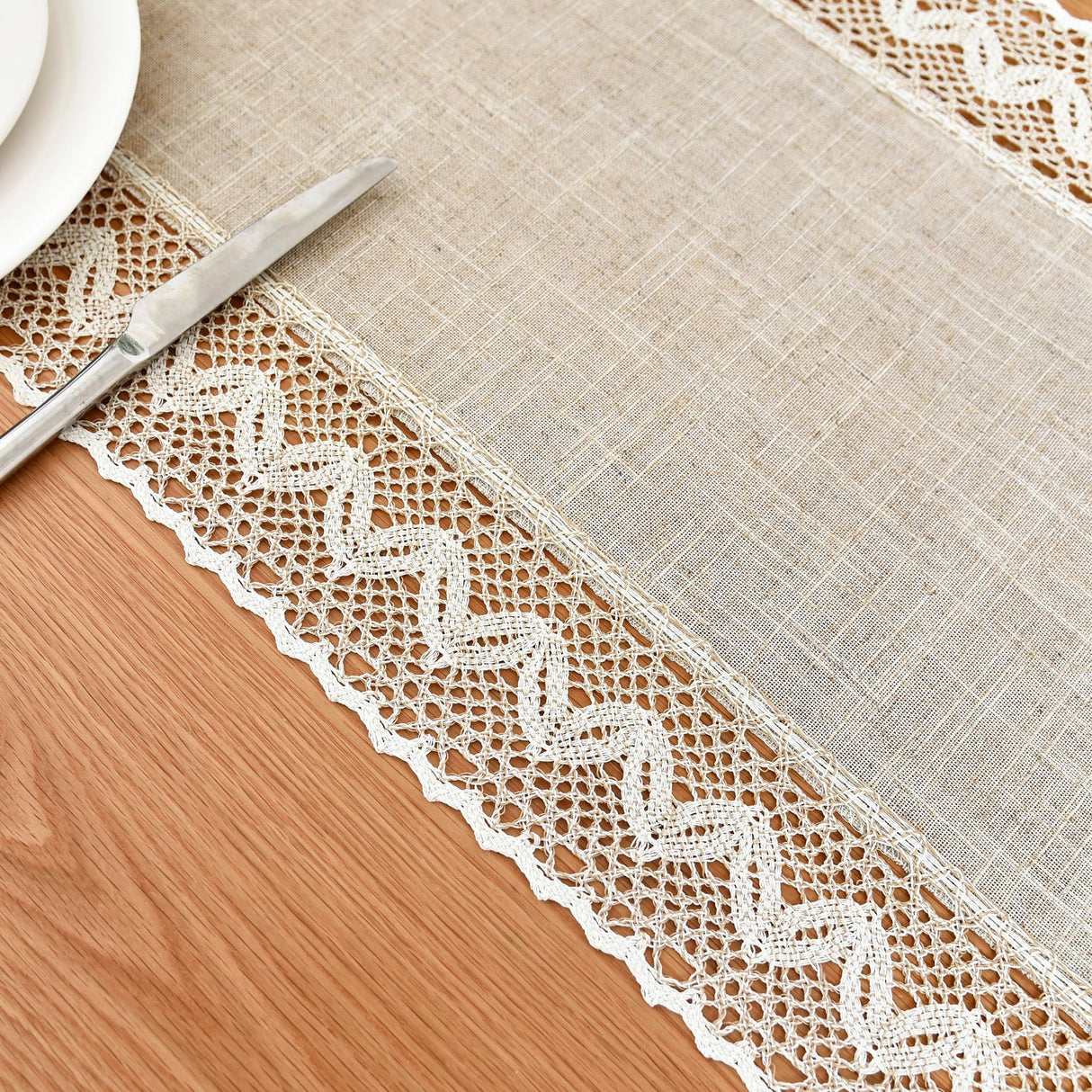 Linen Rustic Farmhouse Style Table Runner Beige Lace Basic Flax Decorative Dresser Scarf 48 Inch Trczzone