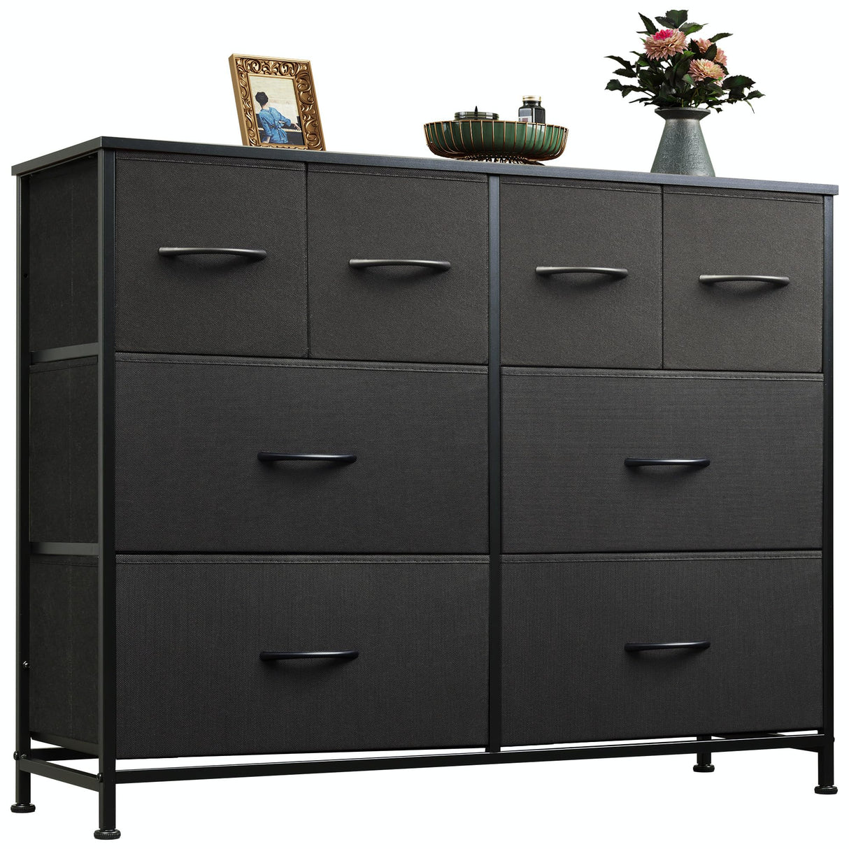 WLIVE Dresser for Bedroom with 8 Drawers, Wide Fabric Dresser for Storage and Organization, Bedroom Dresser, Chest of Drawers for Living Room, Closet, Hallway, Black WLIVE