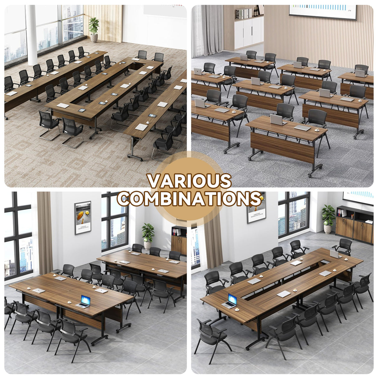 Conference Table, Folding Conference Room Tables With Flip-Top Design, With Caster Rectangular Modular Conference Room Table, for Office Conference Room Training Room 63x24x30in( WxDxH) 6PCS-Walnut HSHBDDM
