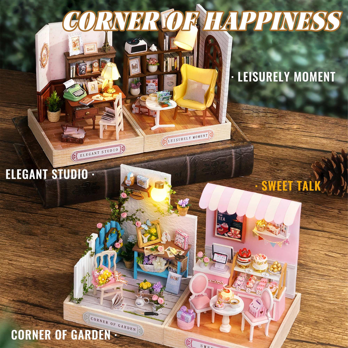 Kisoy Dollhouse Miniature with Furniture Kit, DIY 3D Wooden DIY House Kit with Dust Cover,Handmade Tiny House Toys for Teens Adults Gift(Sweet Talk) Kisoy