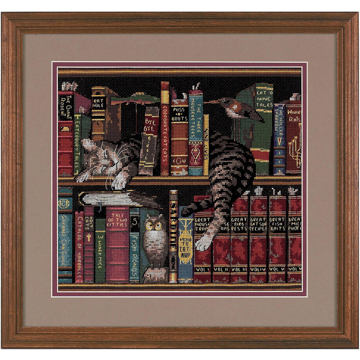 Dimensions 'Frederick the Literate' Snoozing Cat Counted Cross Stitch Kit, 14 Count Black Aida, 12" x 11" Dimensions