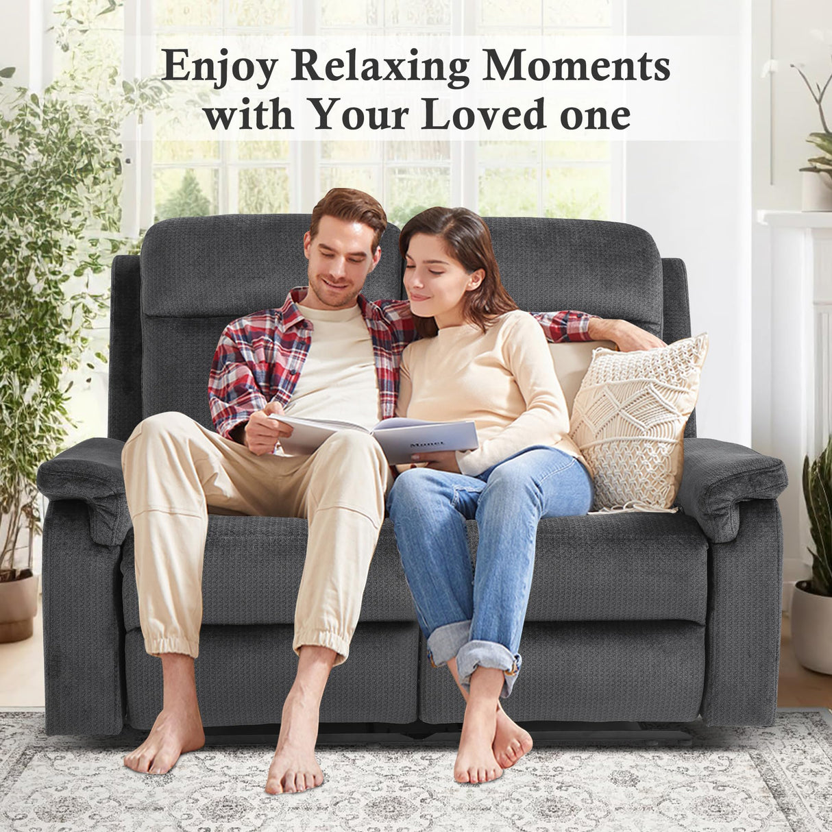 GUEAPY Loveseat Recliner Sofa-Double Recliner Loveseat with Heat and Massage,2 Seater Reclining Couch,Manual Reclining Loveseat with Pockets, Infinite Position for Living Room,Bedroom GUEAPY