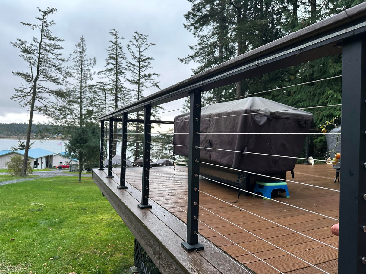 Senmit Cable Railing Post - Stainless Steel Square Fence Post for Deck Cable Railing System, Flat Top 42"x2"x2" - 12 Holes Level Pre-Drilled, Matte Black Senmit