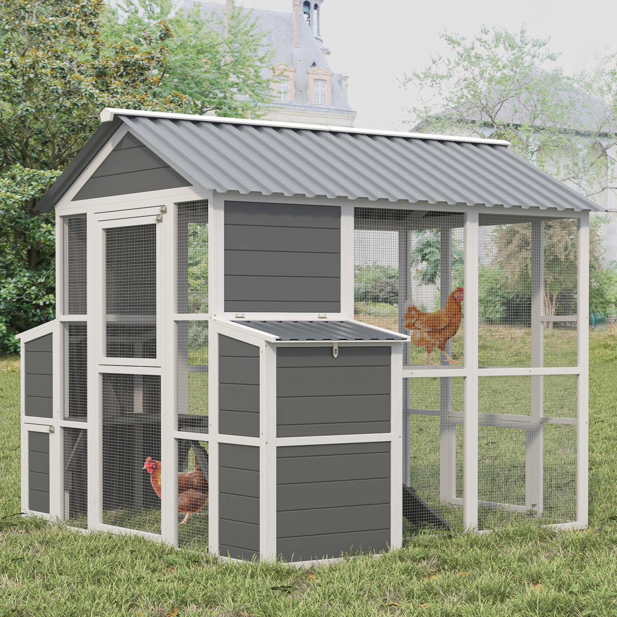 YOPTO Outdoor Wooden Chicken Coop for 10 Chickens,Large Hen House Poultry Habitat Pet Hutch Run Cage with 2 Chicken Nesting Boxes,Walk in Chicken Coops Run W/Ramp and Run,Waterproof Roof,(80"×82"×69") YOPTO
