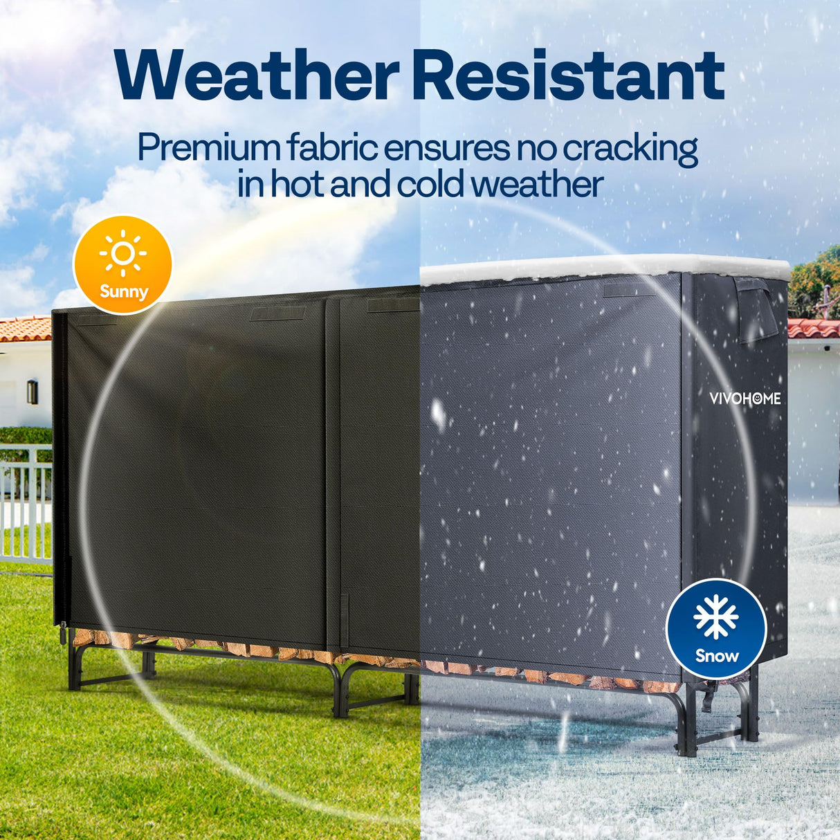 VIVOHOME 8ft Log Rack Cover, Heavy Duty 600D Oxford Outdoor Firewood Storage Cover with Zipper and Hook Loop Tape (Log Rack not Included) VIVOHOME