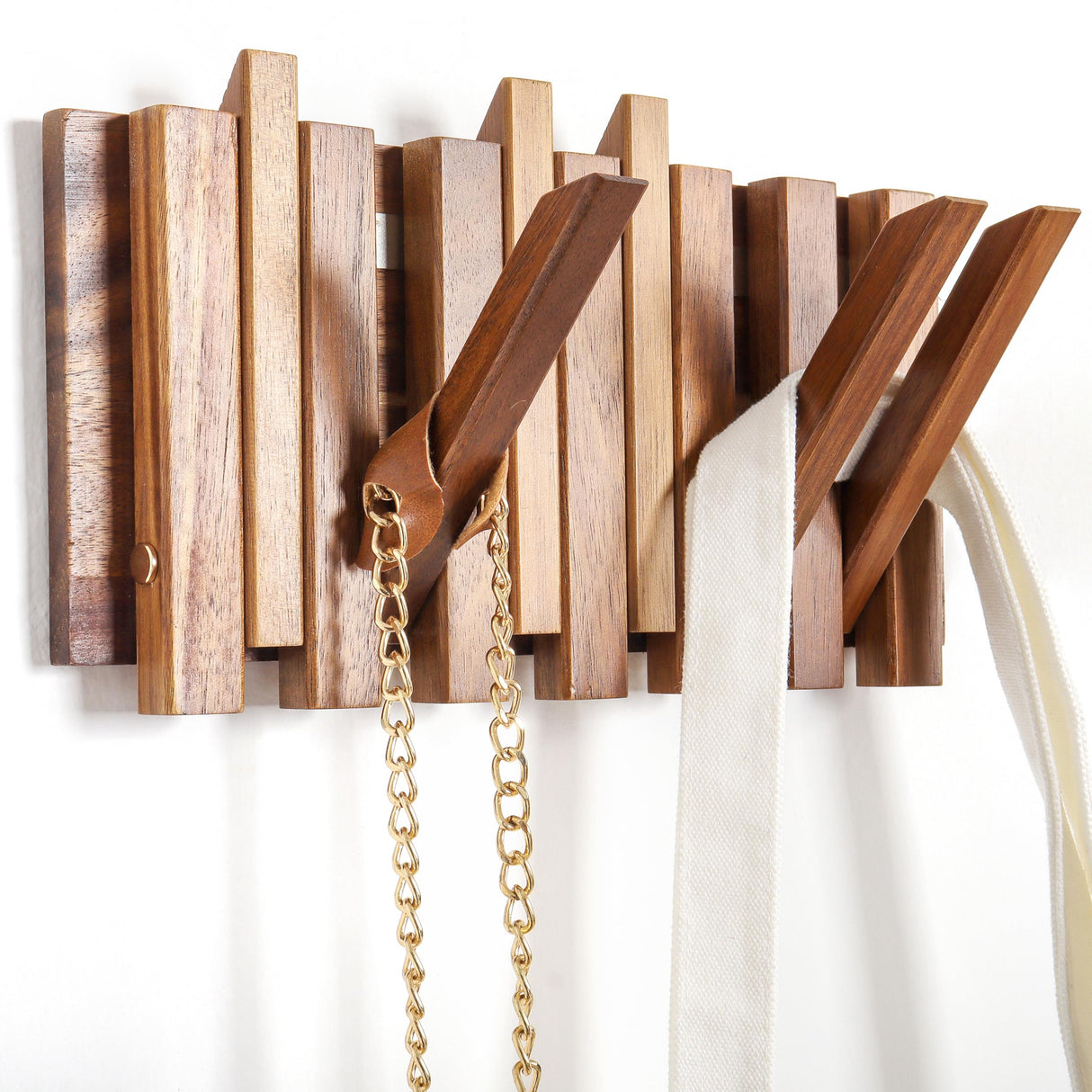 KYIAANY Coat Rack Wall for Farmhouse: Wood Rustic 6 Hooks Mount 10.4inch Retractable Wall Mounted for Small Spaces Entryway Hallway Bathroom for Hanging Jacket Towel Backpack Bag KYIAANY