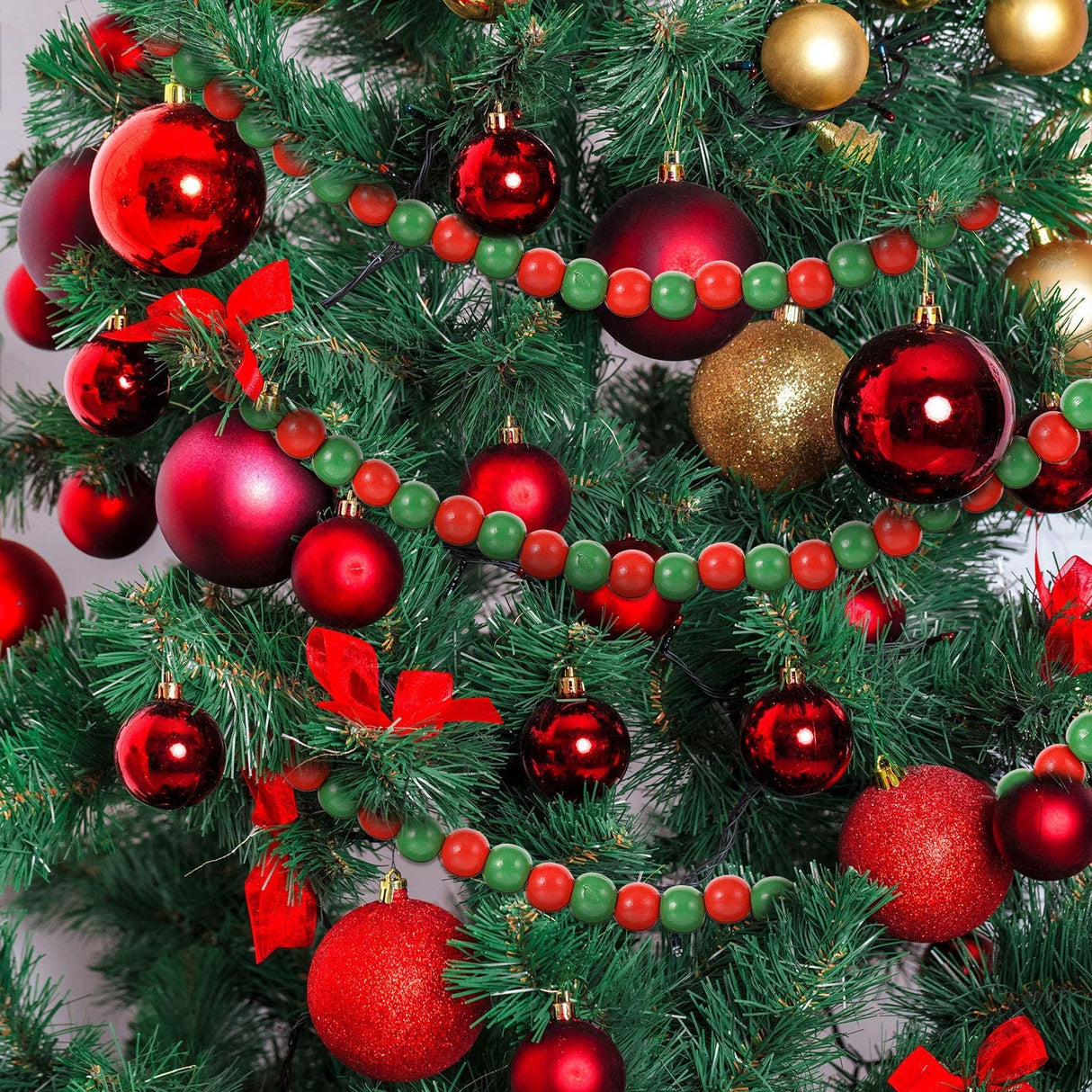KitWinner Christmas Wood Beads Garland Retro Rustic Strand Country Farmhouse Xmas Tree Decor (14.5 Ft, Red & Green) KitWinner