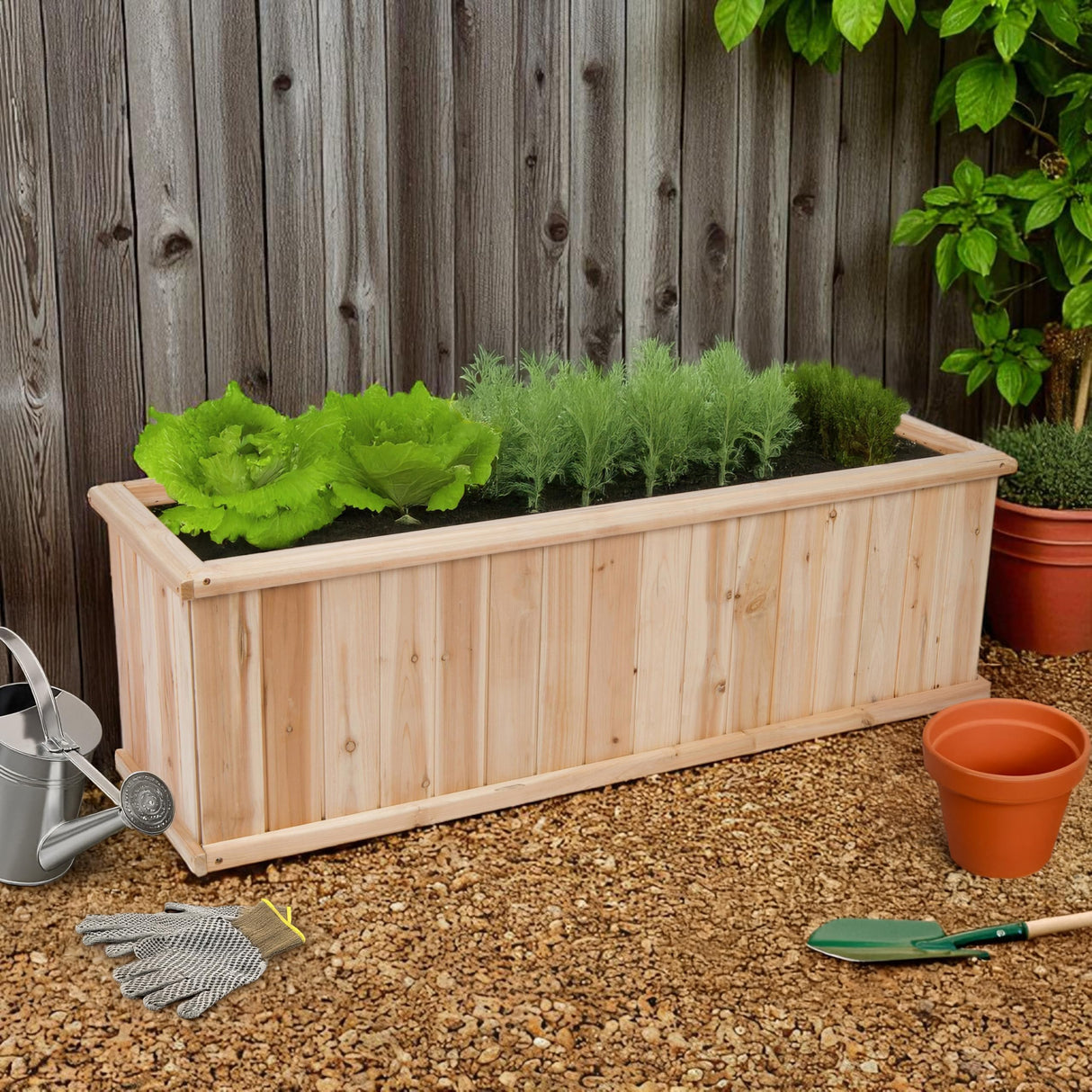 Shine Company Premium Cedar Raised Garden Bed, Planter Box for Vegetables, Flowers, or Herbs 48" L x 13.25" D x 12.5" H Shine Company