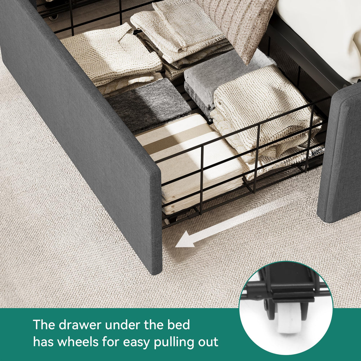 YITAHOME Queen Upholstered Platform Bed Frame with Wingback Headboard and 4 Storage Drawers, Built-in Outlets and USB Ports, Sturdy Wood Slats, No Box Spring Needed - Gray YITAHOME