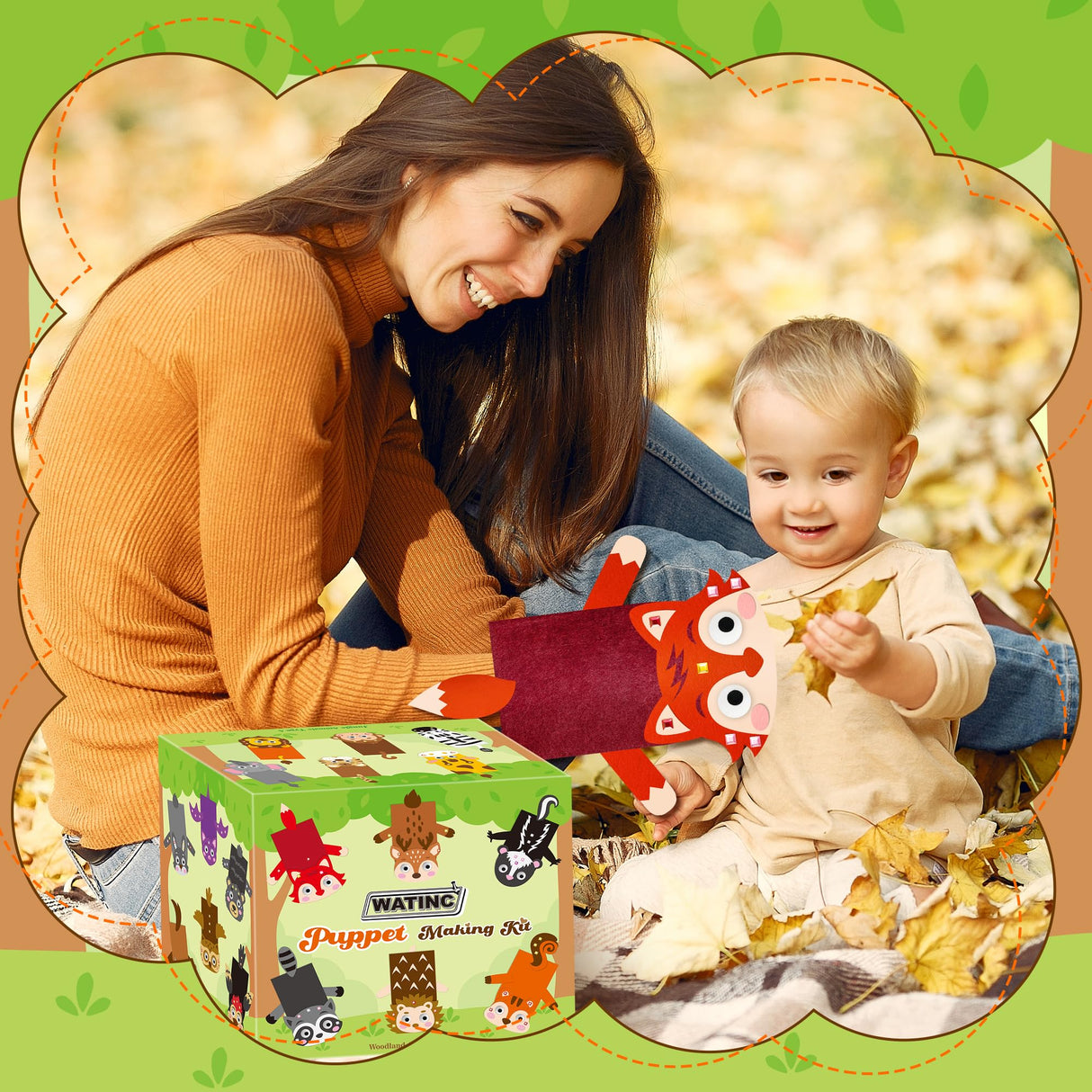 WATINC 24Pcs Hand Puppet Making Kit for Kids Large Medium Art Craft Felt Sock Puppet Creative DIY Make Your Own Puppets Pipe Cleaners Pompoms Storytelling Role Play Party Supplies Gift for Girls Boys WATINC