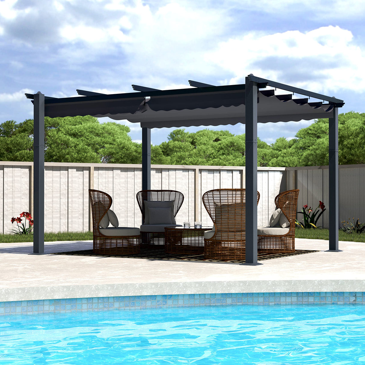 VEIKOU 13x10ft Pergola, Aluminum Pergola w/Thicker Post & Upgraded Retractable Pergola Canopy, Metal Pergolas and Gazebos Heavy-Duty Outdoor Shelter for Porch Yard, Gray VEIKOU