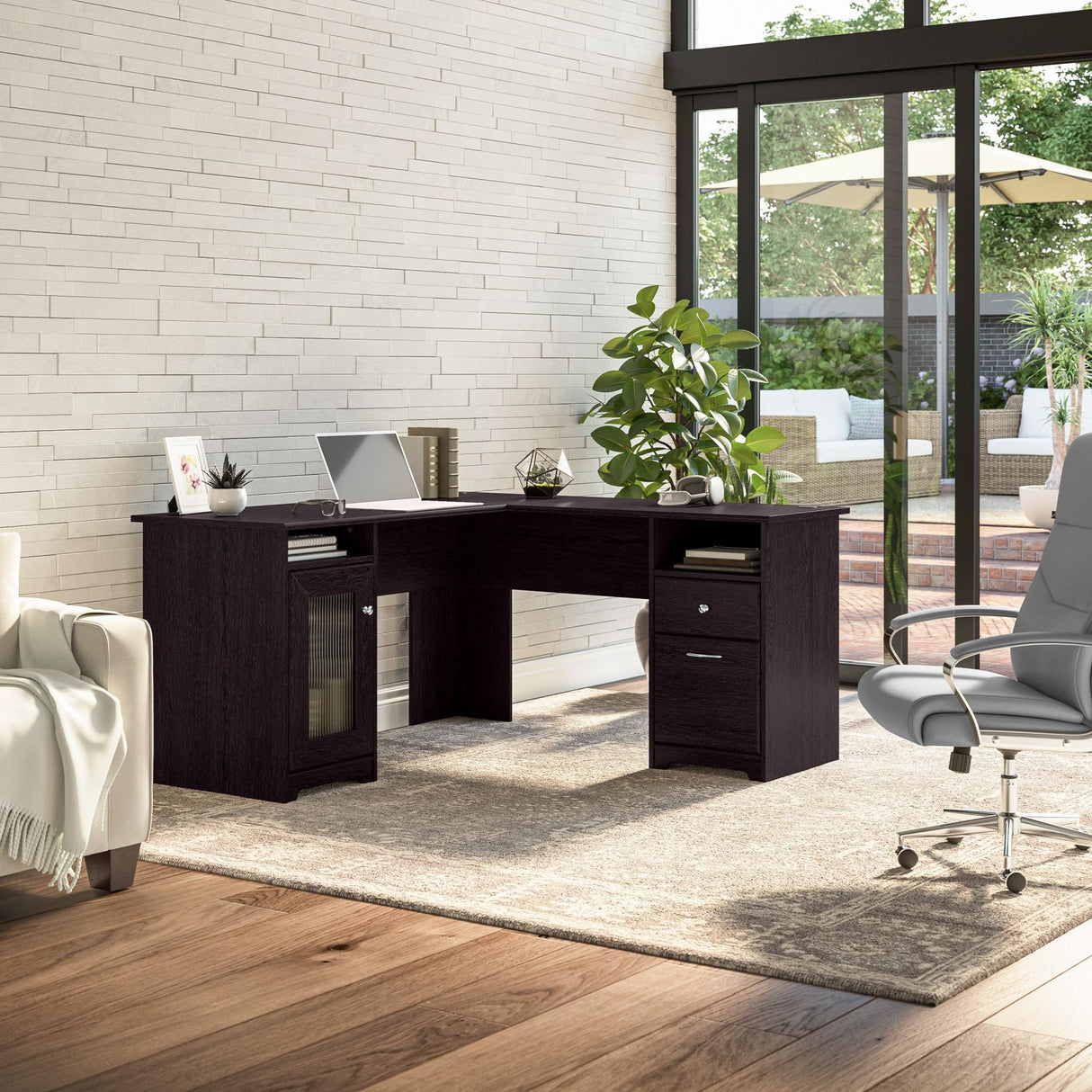 Bush Furniture Cabot 60W L Shaped Computer Desk in Espresso Oak Bush Business Furniture