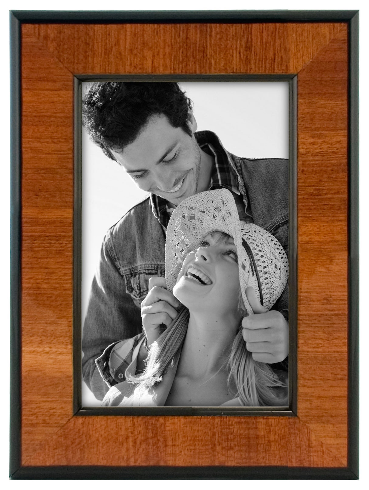 Malden International Designs Burl Wood Walnut Wooden Picture Frame with Black Border, 4x6, Walnut Malden