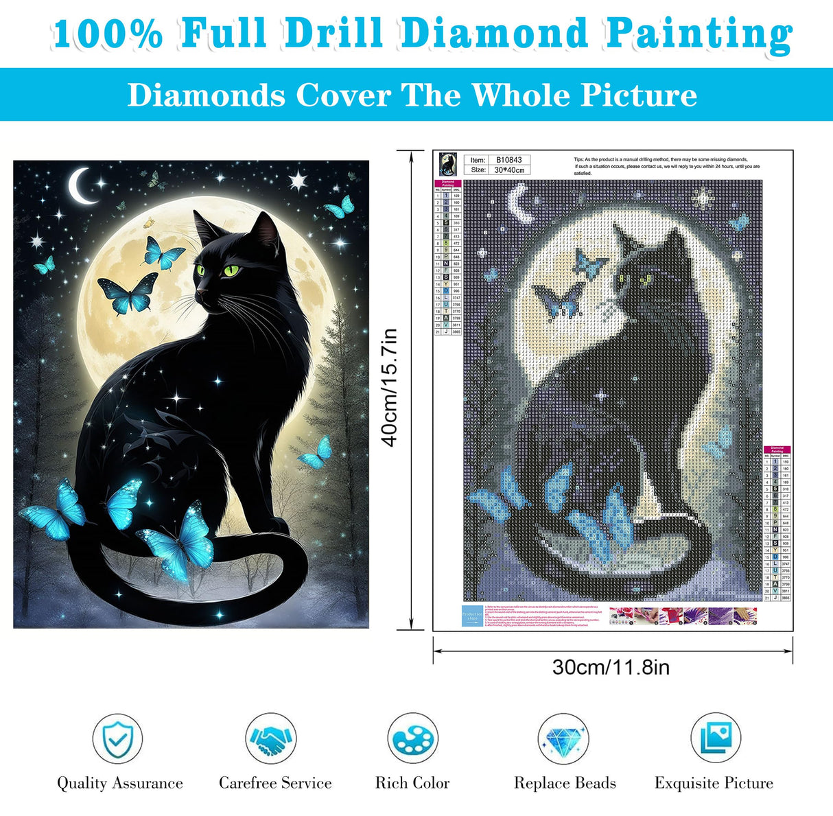 Meothan 5D Black Cat Diamond Art Kits for Adult Beginners Moon Cat Diamond Painting Kits for Adults Butterfly Diamond Painting Full Drill Round Rhinestones Gem Art for Home Wall Decor 11.8X15.7inch Meothan