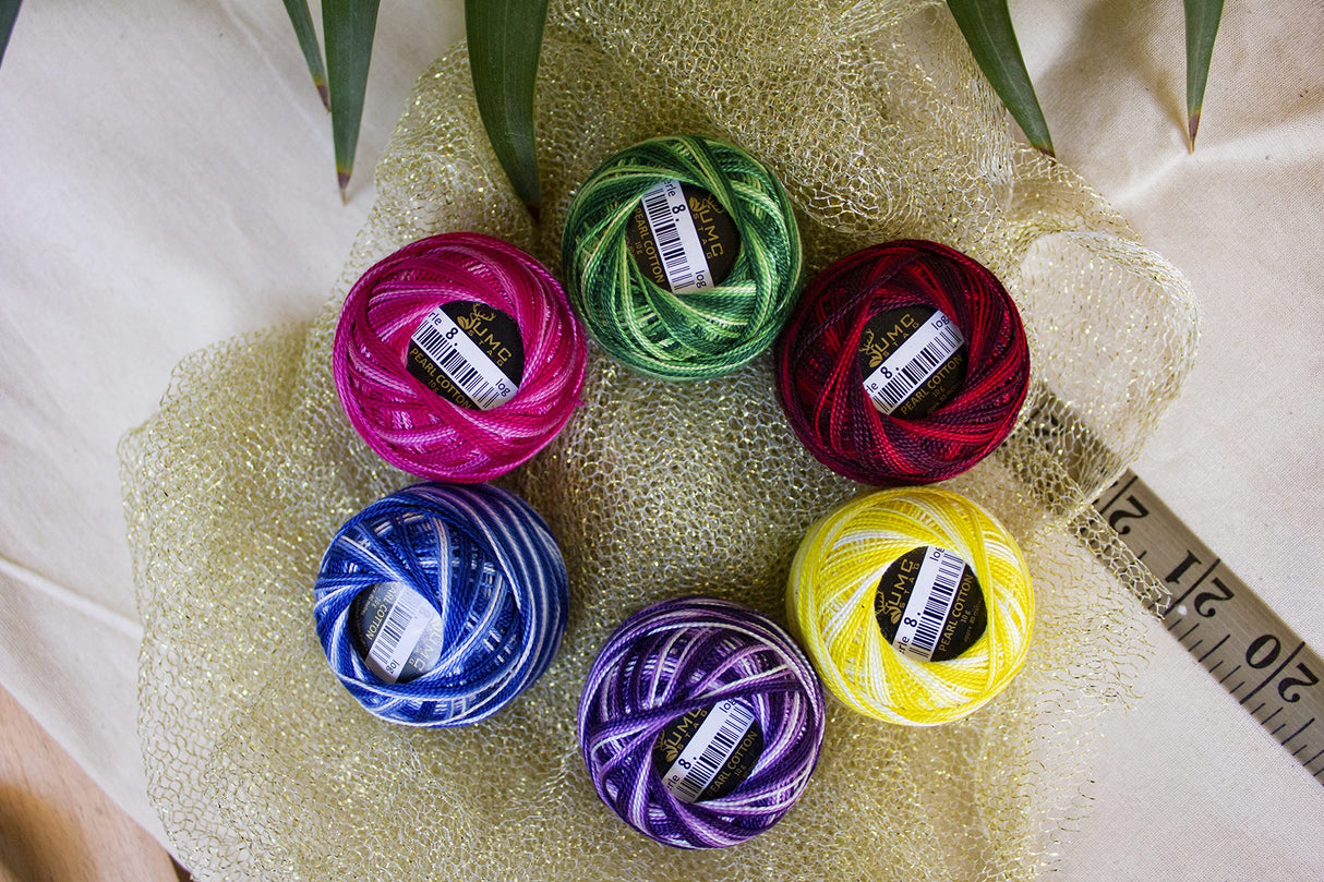 UMC STAG 6 Balls Variegated Colours Premium Pearl Cotton Embroidery Thread Size 8 | 100% Egyptian Cotton Crochet Yarn | Cross Stitch Embroidery Yarn | Oeko TEX Certified | 10g Per Ball (Variegated) UMC STAG