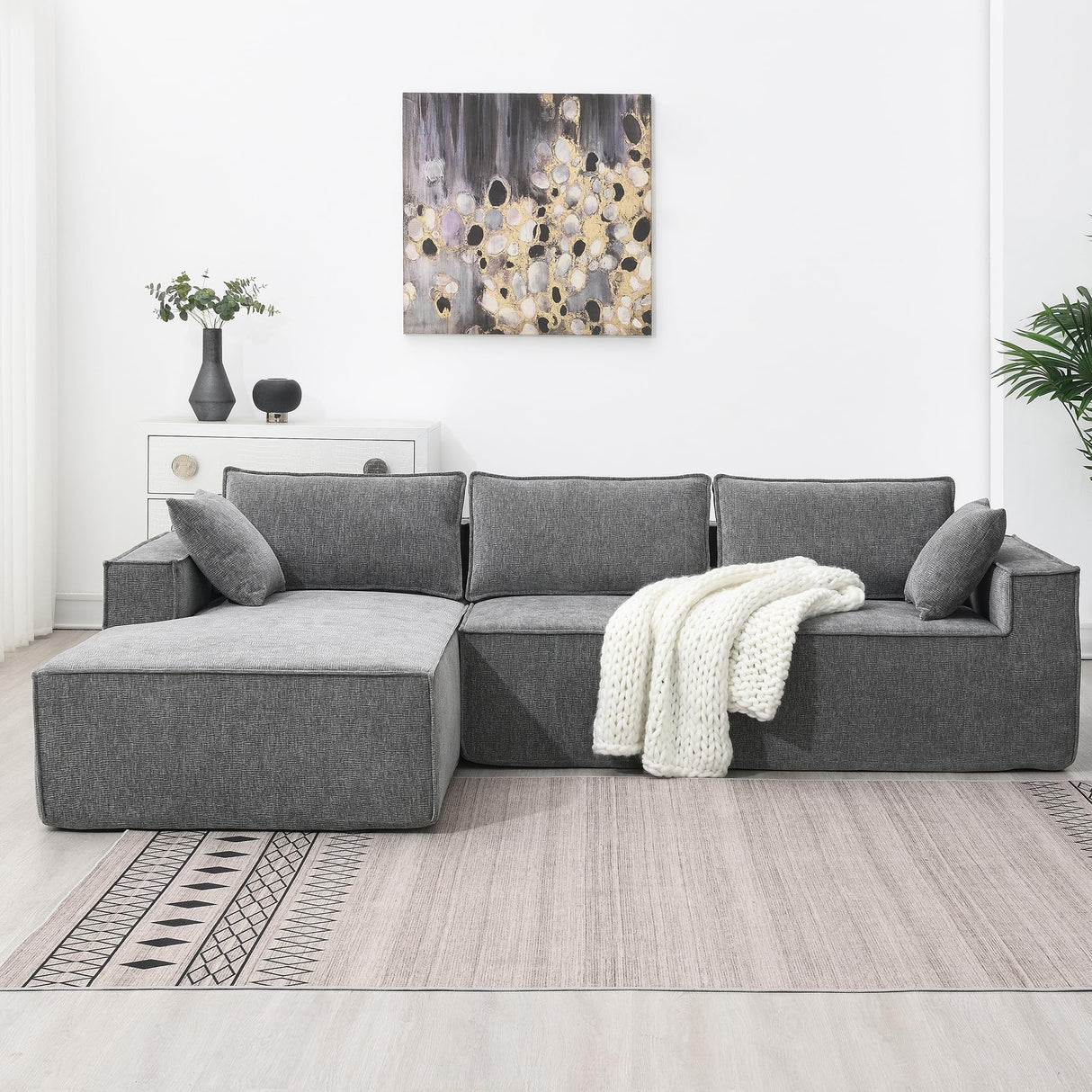 Modern Free Combination Sectional Sofa, Modular 4-Seat Couch Set, Floor Sleeper Bed, Wrinkle-Resistant, Gray Merax