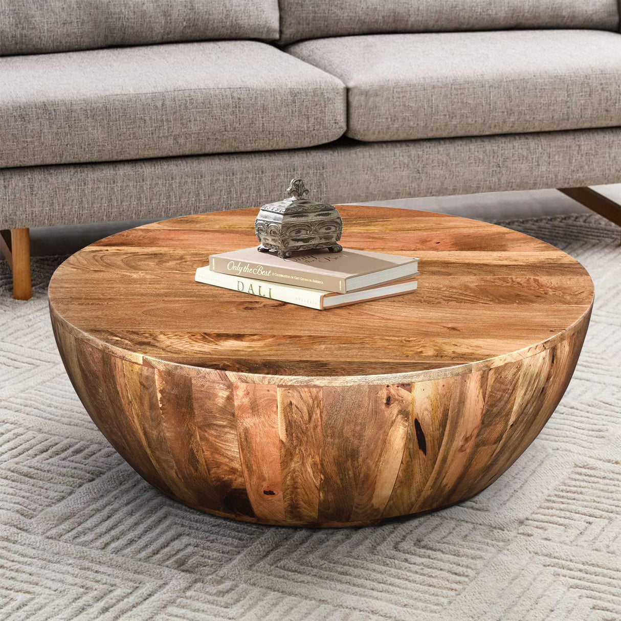 The Urban Port Mango Wood Coffee Table in Round Shape, Dark Brown The Urban Port