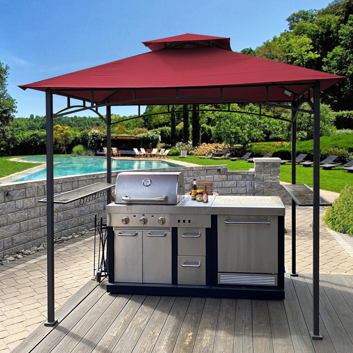 SCOCANOPY Upgraded Ripstop Fabric Replacement Canopy Grill BBQ Gazebo Roof Top for Gazebo Model L-GZ238PST-11 Only,(Burgundy Ripstop) SCOCANOPY