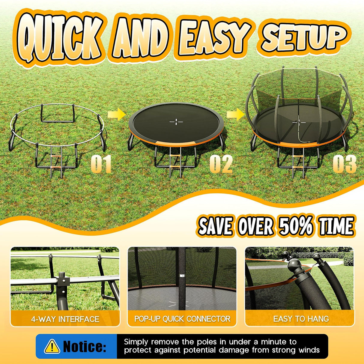 YUMPIE 8FT 10FT 12FT 14FT 16FT Trampoline with Pop-up Quick Connector, Trampoline Outdoor with Enclosure and Ladder, ASTM Approval for Kids and Adults YUMPIE