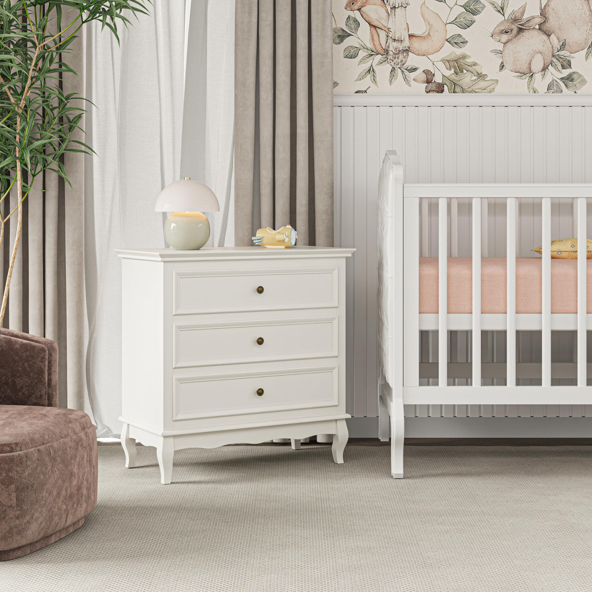 RoyalCraft White 3 Drawer Dresser for Bedroom, Wide Chest of Drawers with Ball Bearing Slide, Modern Wood Dresser Wide Nightstand Cabinet for Living Room RoyalCraft