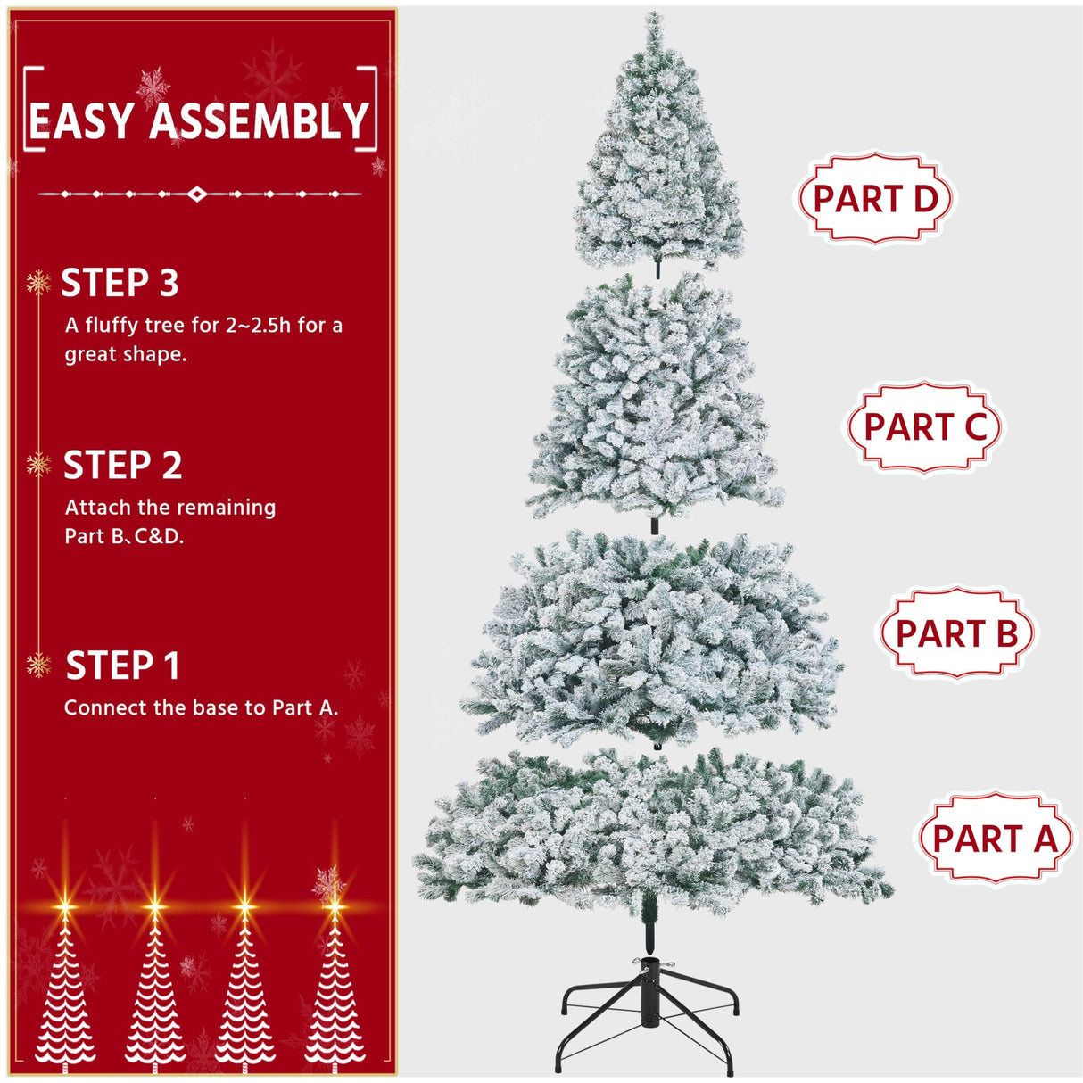 Yaheetech 9ft Premium Snow Flocked Hinged Artificial Christmas Fake Spruce Full Tree for Home Office Party Decoration with 2108 Branch/PVC Tips/Foldable Stand Yaheetech