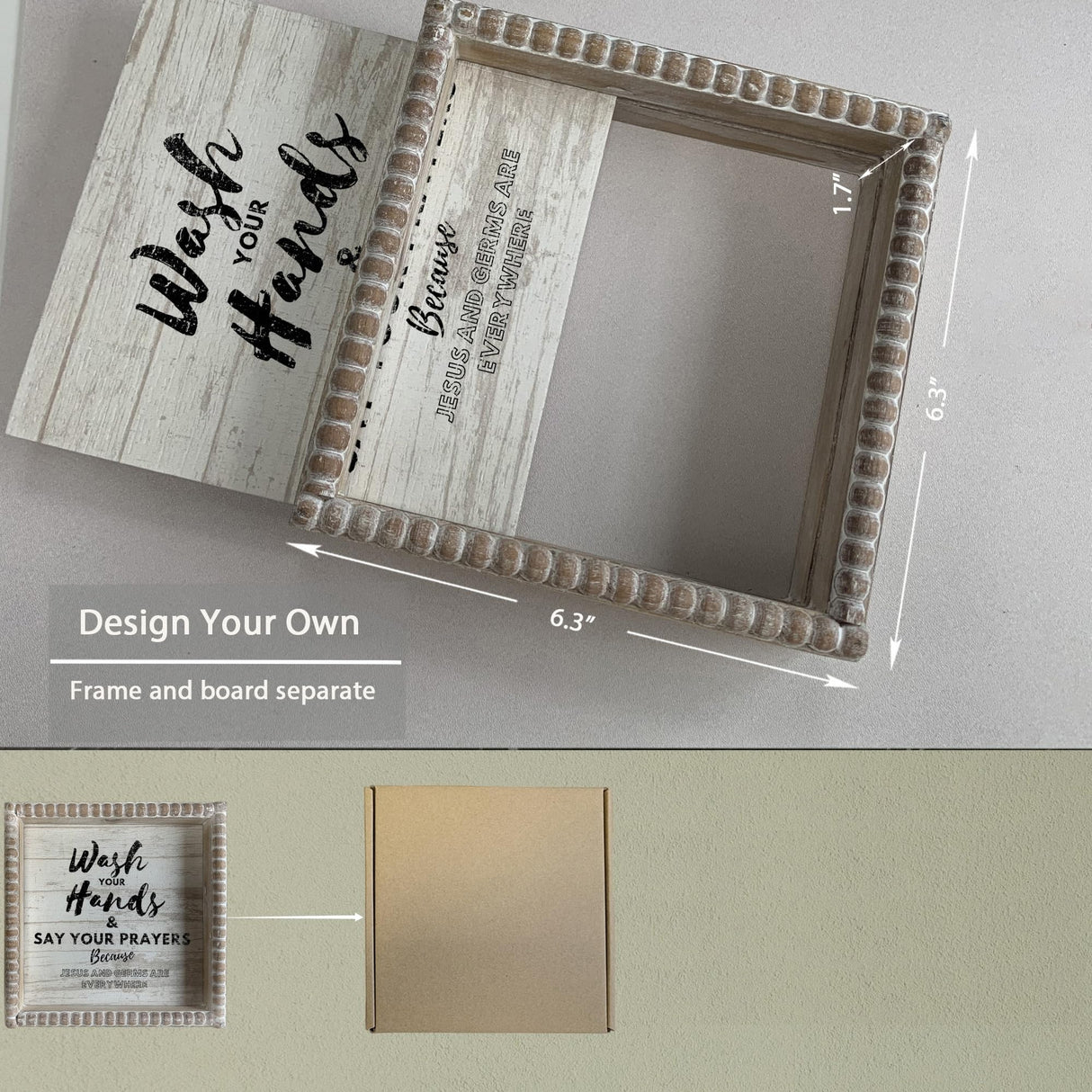 Boho Farmhouse Wooden Framed Bathroom Decor Signs, Funny Restroom Decorative Plaque Small Cute, Toilet Rules Shelf Decoration (Wash Your Hands) ZLFart