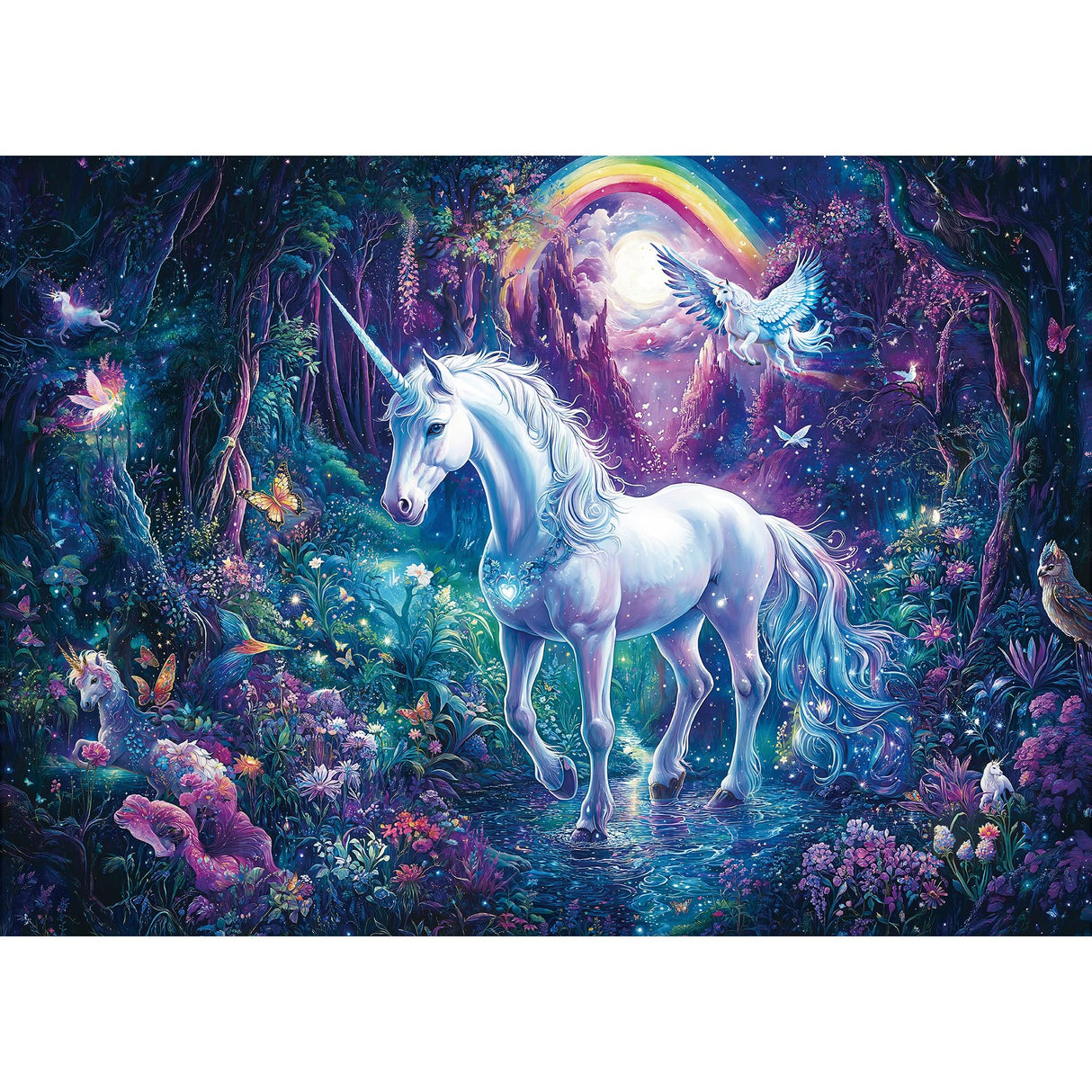 1000 Piece Puzzles for Adults,Glitter Unicorn Jigsaw Puzzle,Rainbow Forest Puzzles 1000 Pieces,Creative Games and Gifts Difficult Fantasy Puzzle Home Decor Toy for Adults (27.5"x19.6"), 1:1 Poster lamplig