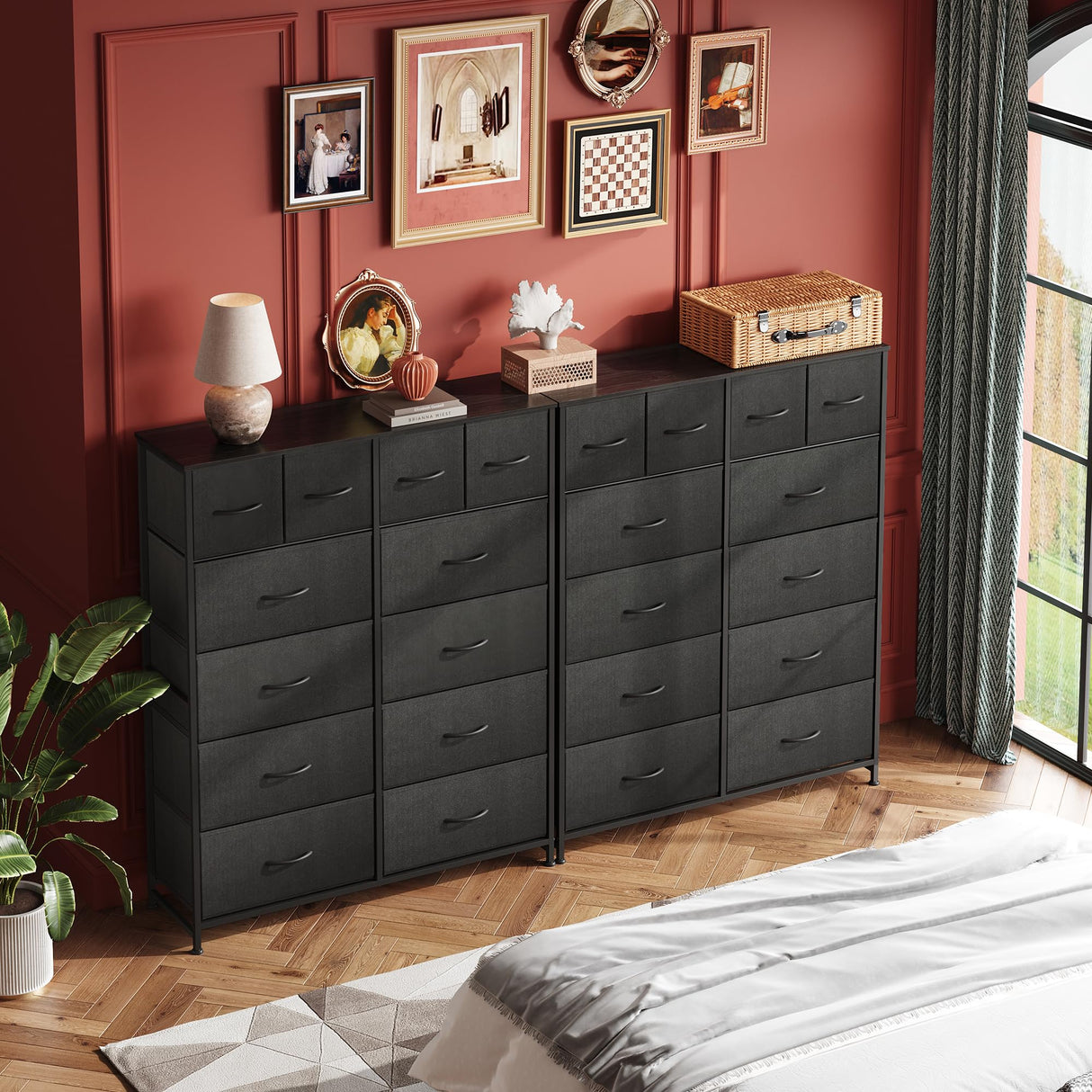 WLIVE Tall Dresser for Bedroom with 12 Drawers, Dressers & Chests of Drawers, Fabric Dresser for Bedroom, Closet, Fabric Storage Dressers with Storage Drawers, Steel Frame, Wood Top, Charcoal Black WLIVE