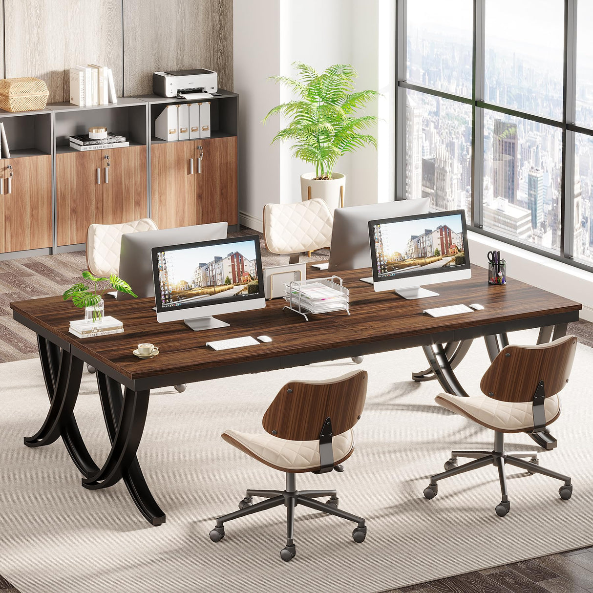 Tribesigns 6.5FT Conference Table for 6-8 People, 78 inch Long Rectangular Seminar Table with Strong Metal Frame, Business Furniture Boardroom Desk for Office Meeting Conference Room (1PCS, Brown) Tribesigns