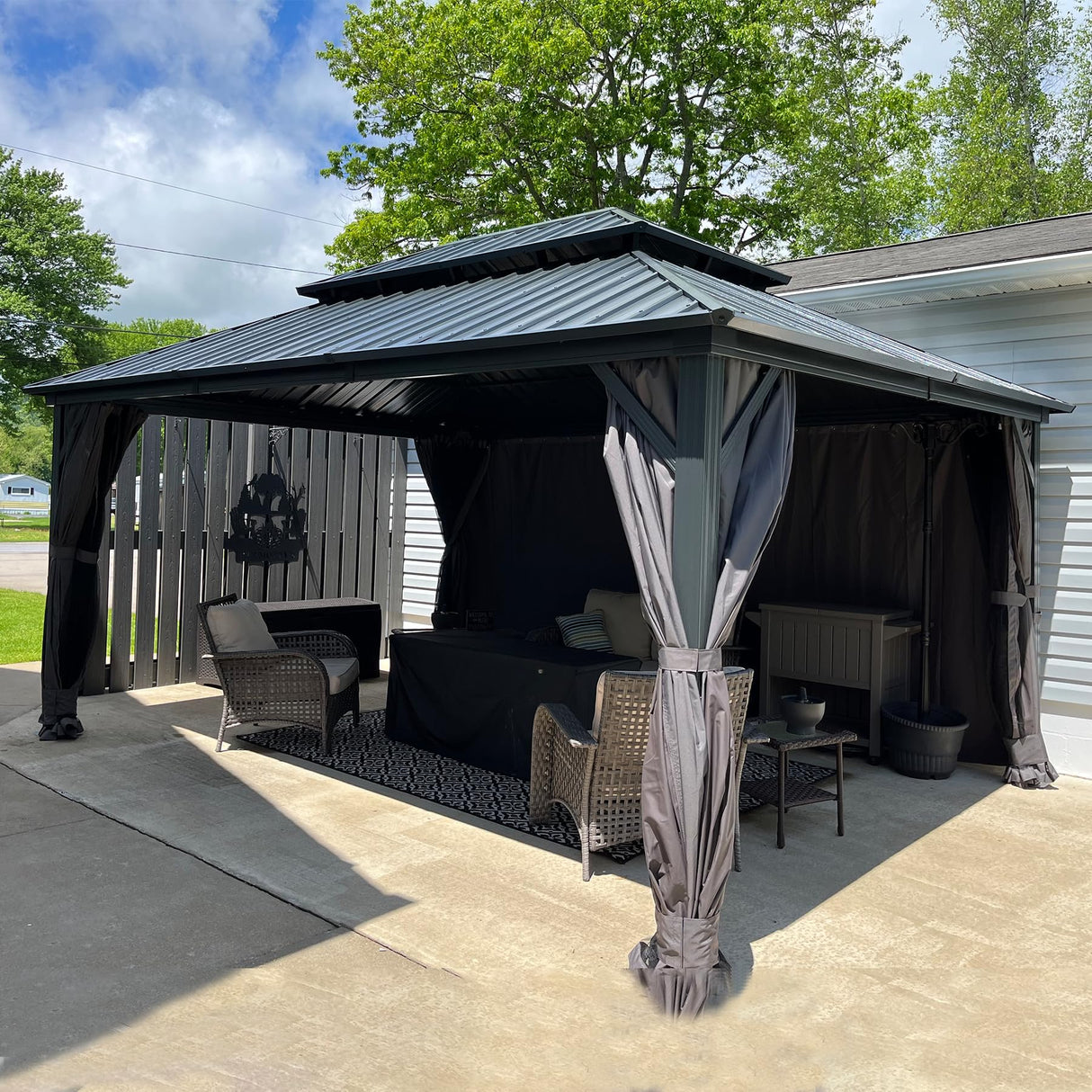 SHPAI Hardtop Gazebo 10x14FT, Aluminum Outdoor Gazebo with Galvanized Steel Double Roof Canopy, Curtains and Nettings, Metal Gazebo Permanent Pavilion for Patio Wedding, Party, Outdoor Dining, Gray SHPAI