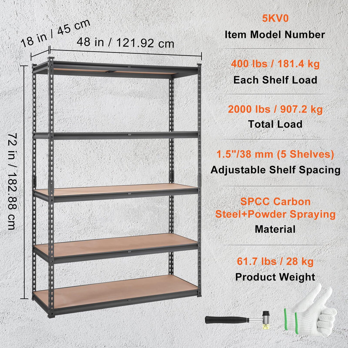 5 Tier Adjustable Storage Shelving Unit Heavy Duty Metal Organizer Rack with 2000 lbs 18" D x 48" W x 72" H Utility Shelf for Garage Kitchen Pantry Basement Bathroom Laundry Split into Two Racks WZONICE98