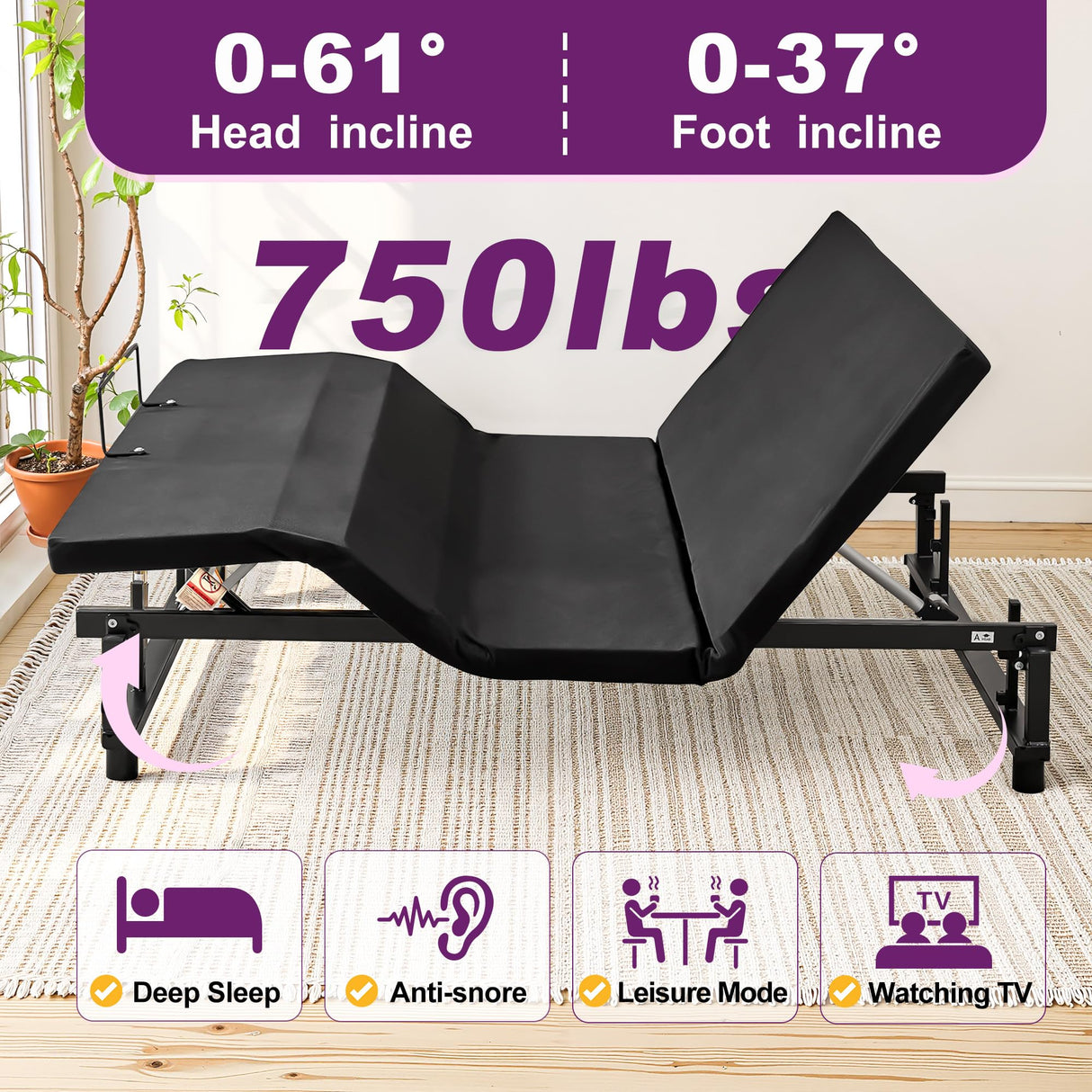 HIGREENA Adjustable Bed Frame King Size,Wireless Remote Control, Head and Foot Incline, Adjustable Bed Frame with USB Ports & Night Light, Anti-Snore HIGREENA
