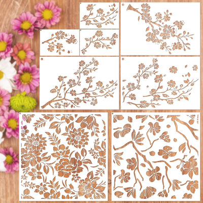 Keluna Flower Stencils for Painting - 8 Pcs Reusable Flower Crafts Templates Spring Stencils for Painting on Wood Wall Fabric Rock Dot Painting Art Projects