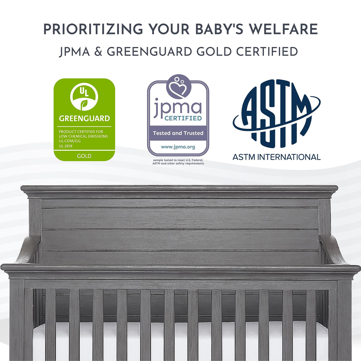 Evolur Waverly 5-in-1 Full Panel Convertible Crib in Rustic Grey, Greenguard Gold Certified , 58.75x31.25x46.5 Inch (Pack of 1) Evolur