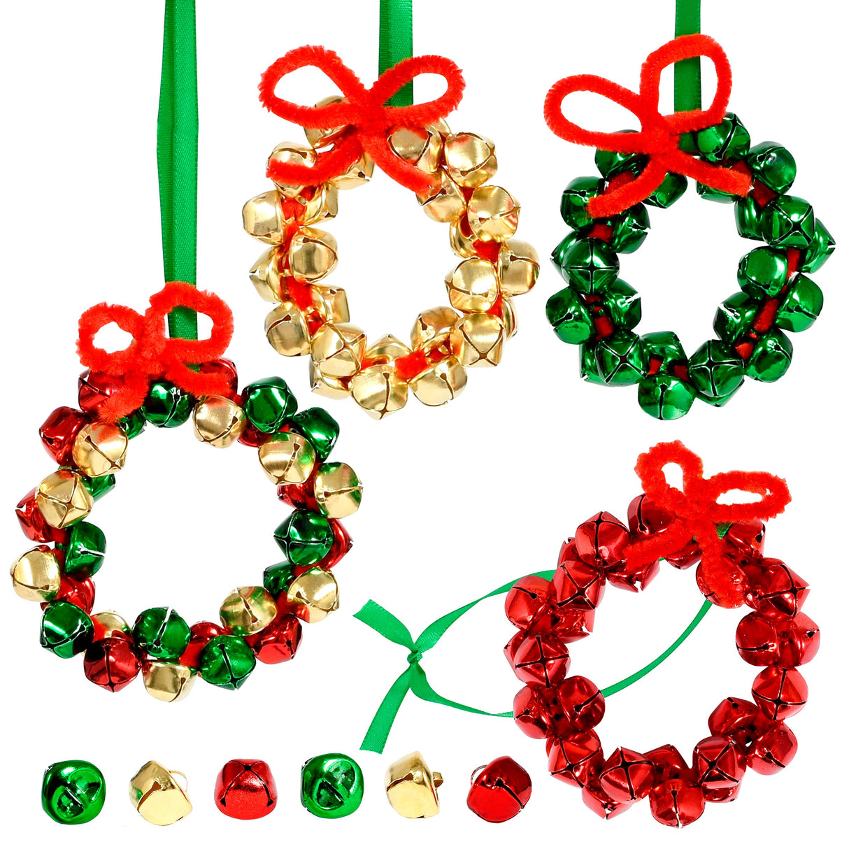 READY 2 LEARN Christmas Crafts | Create Your Own Jingle Bell Wreath Ornaments | Set of 4 | DIY Ornaments for Kids | Christmas Tree Decoration | All Materials Included READY 2 LEARN