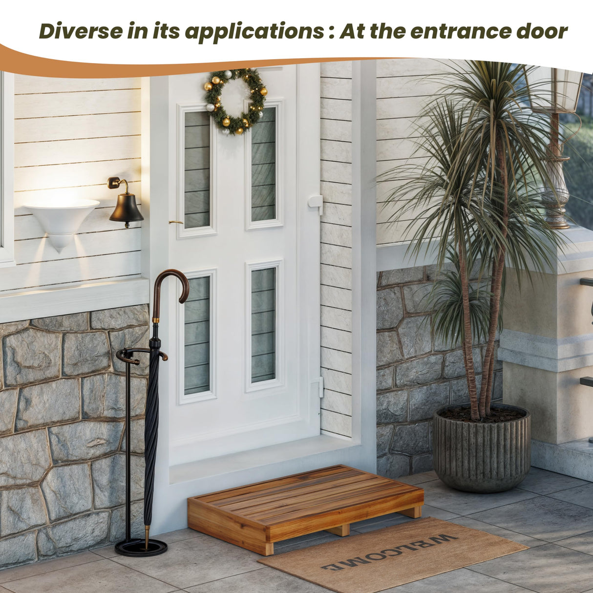 TINAMO 3.5" One Step Stool for Elderly (No Assemble Required)- Acacia Wood High Riser Step Stool for Bed - 550 Lbs Wooden Mobility Stepping Stools for Adults, Kids/Bedside, Bathroom, Kitchen, Garden Tinamo